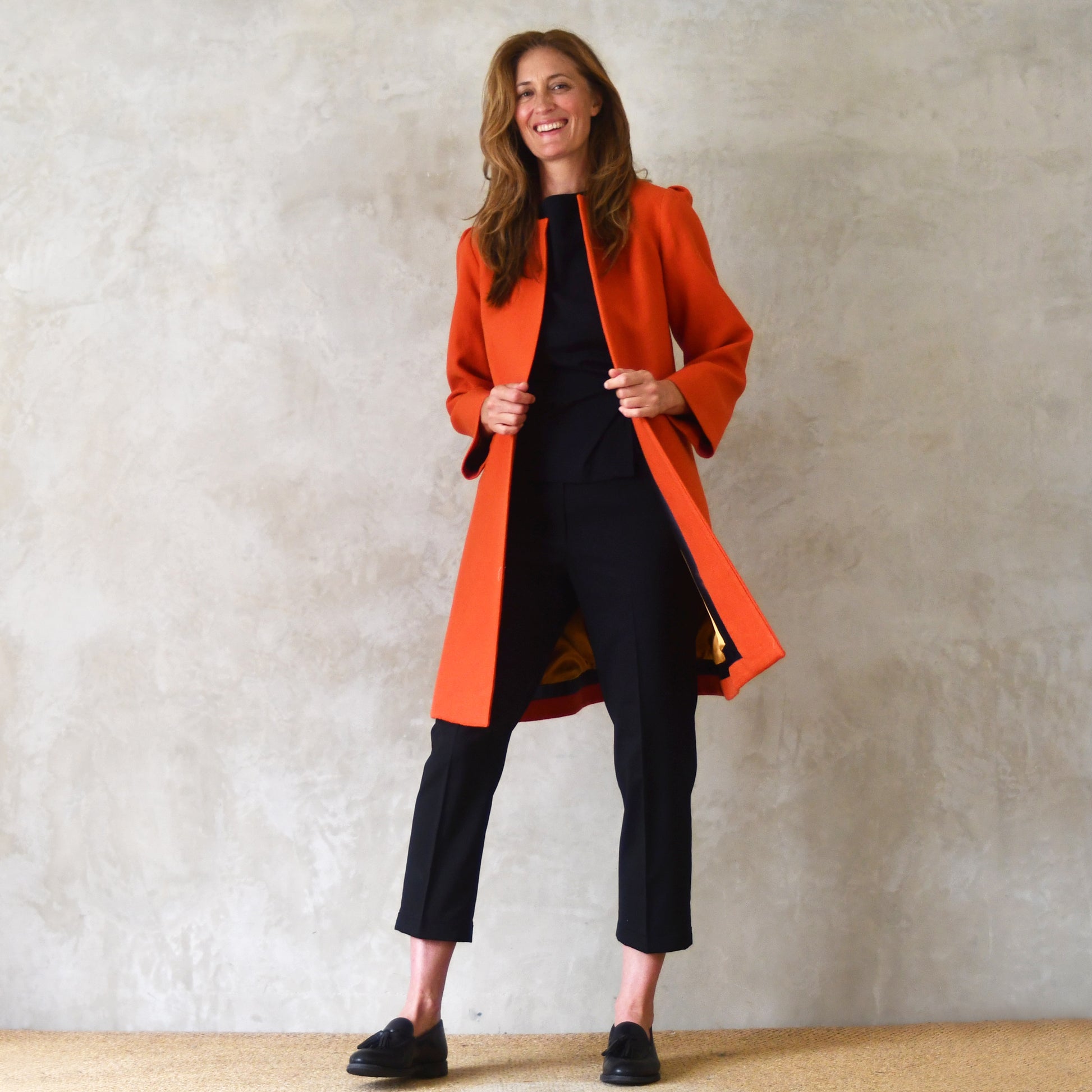 the john coat in burnt orange wool crepe image 3