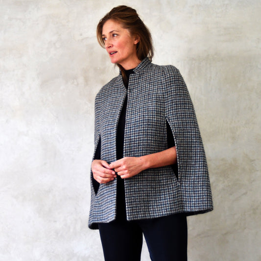 the clayton cape in grey-blue lovat tweed image 0