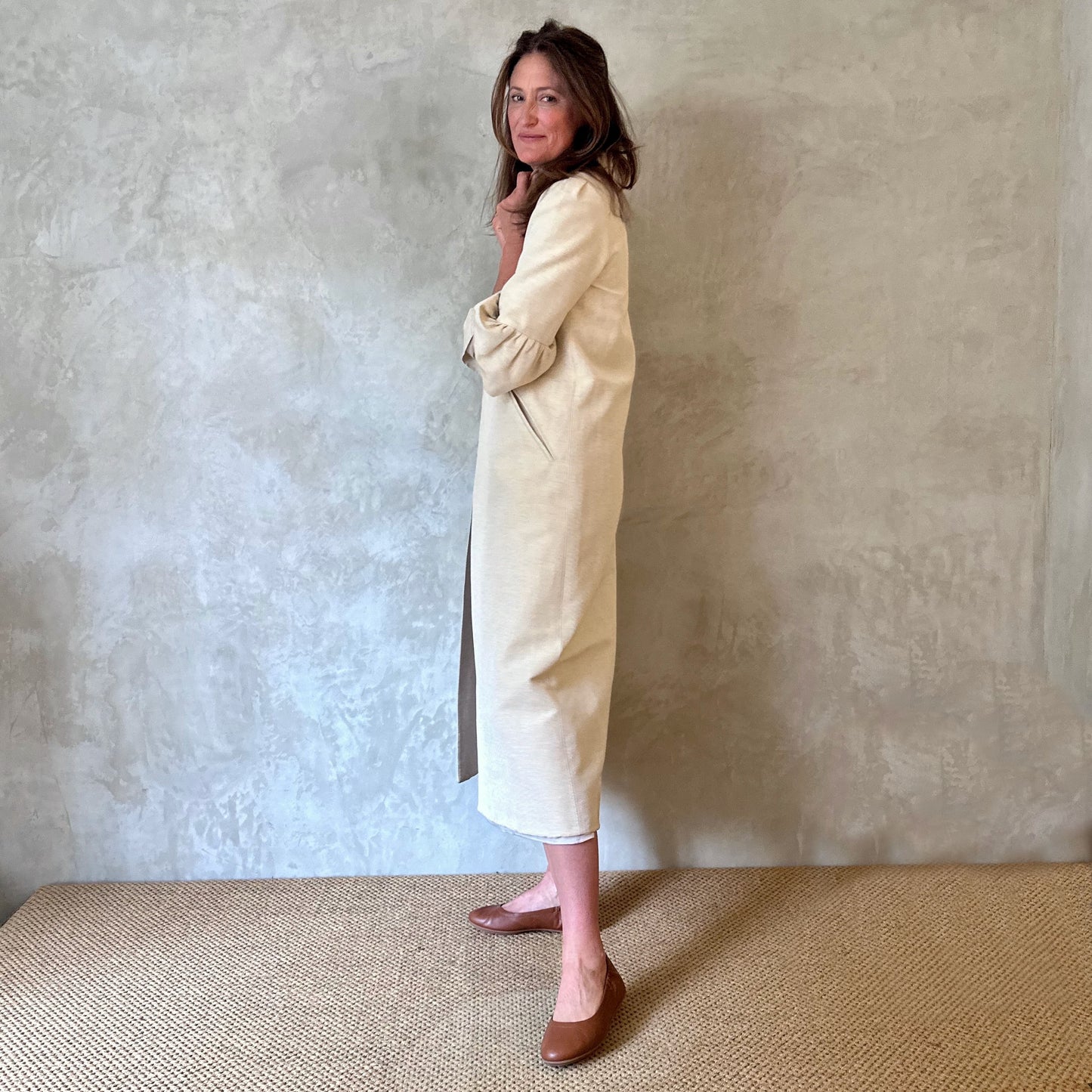 delany coat in cream ottoman stripe image 2