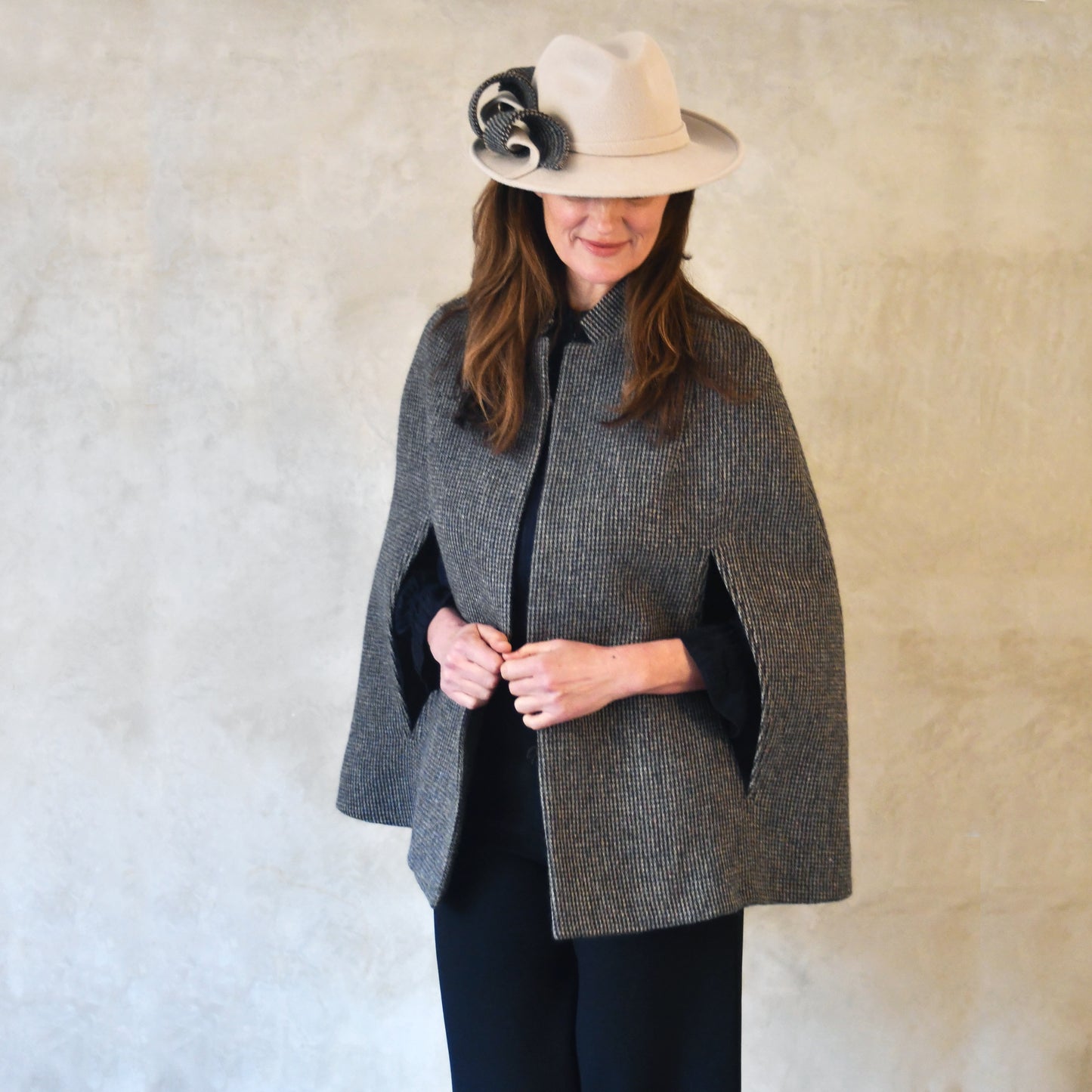 the clayton cape in small blue check lovat tweed image 0