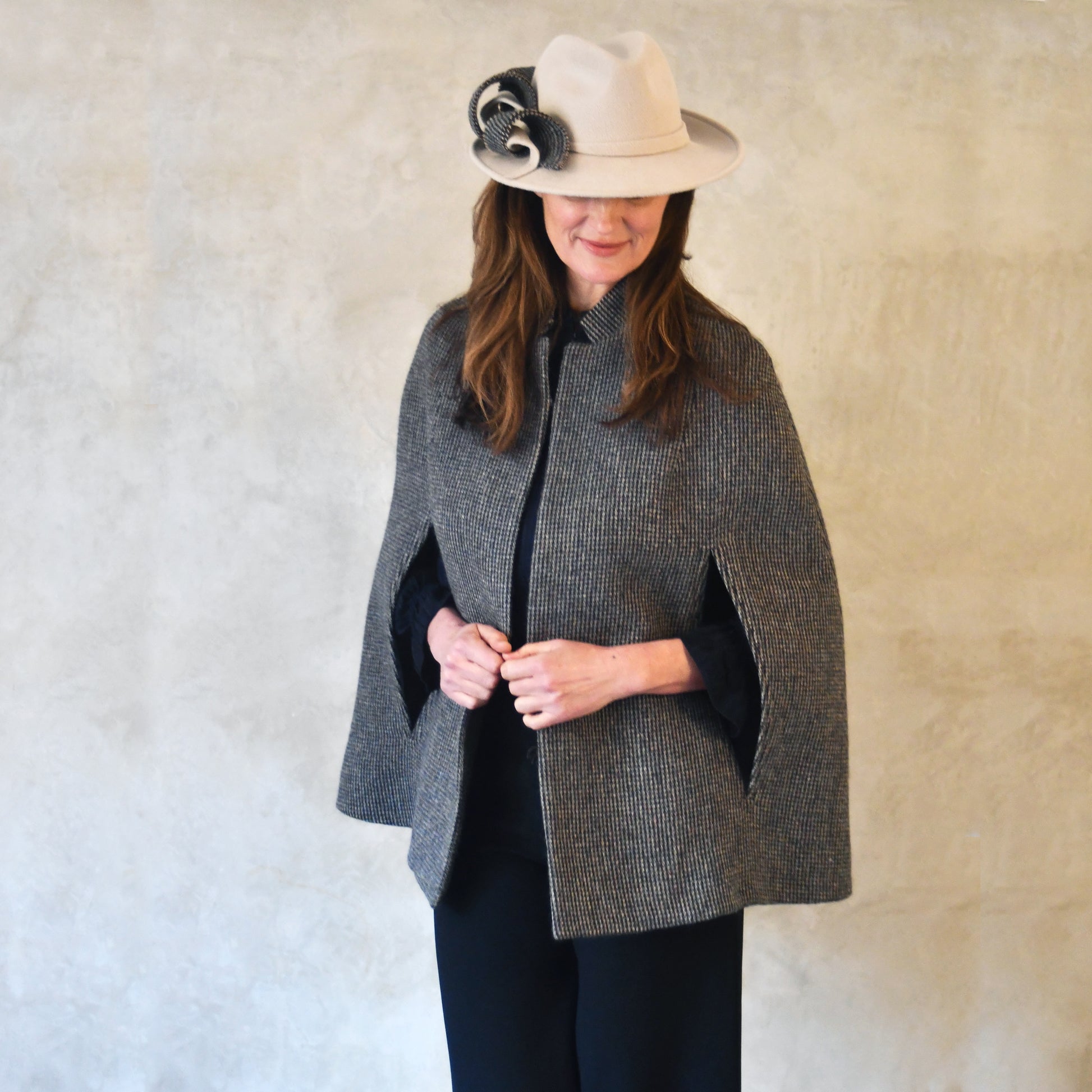 the clayton cape in small blue check lovat tweed image 0