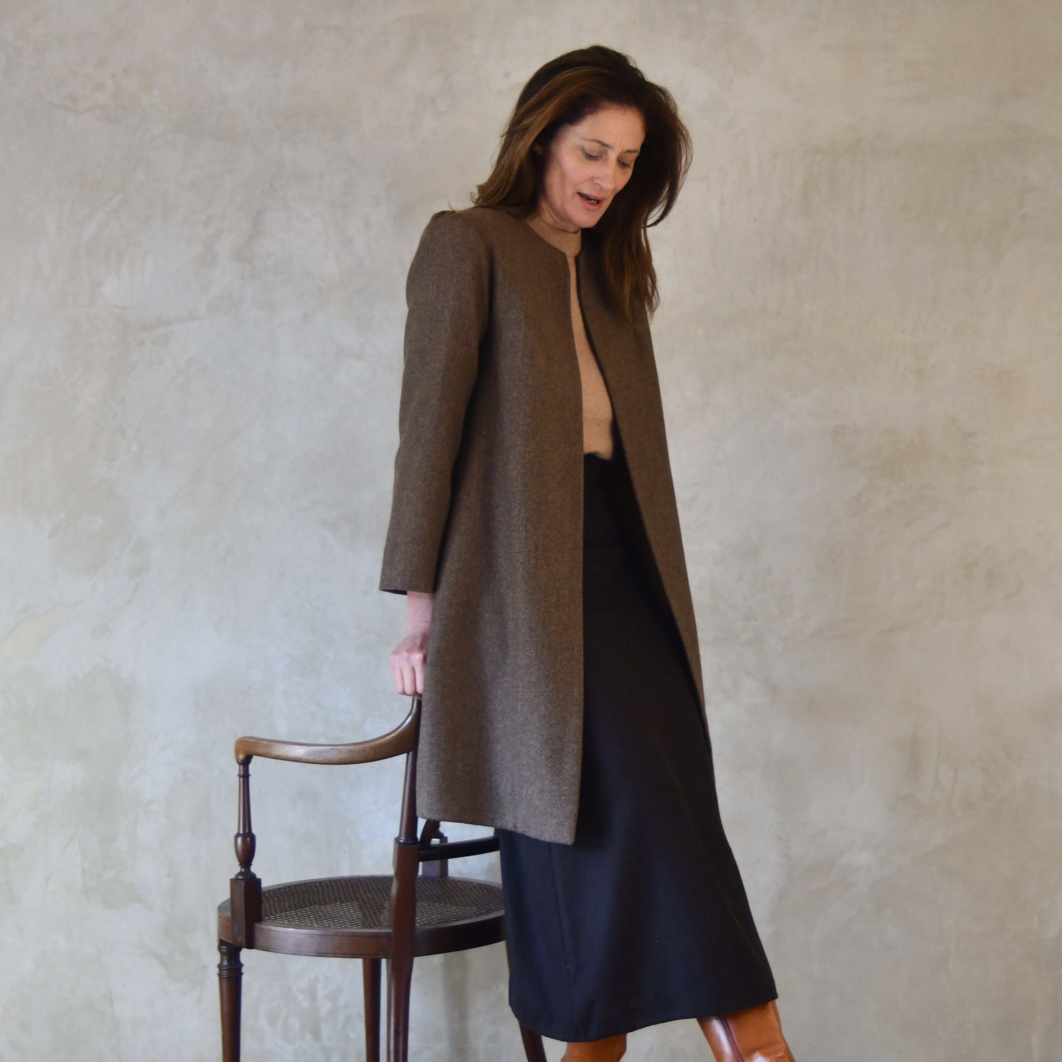 Brown Tweed Trapeze Coat