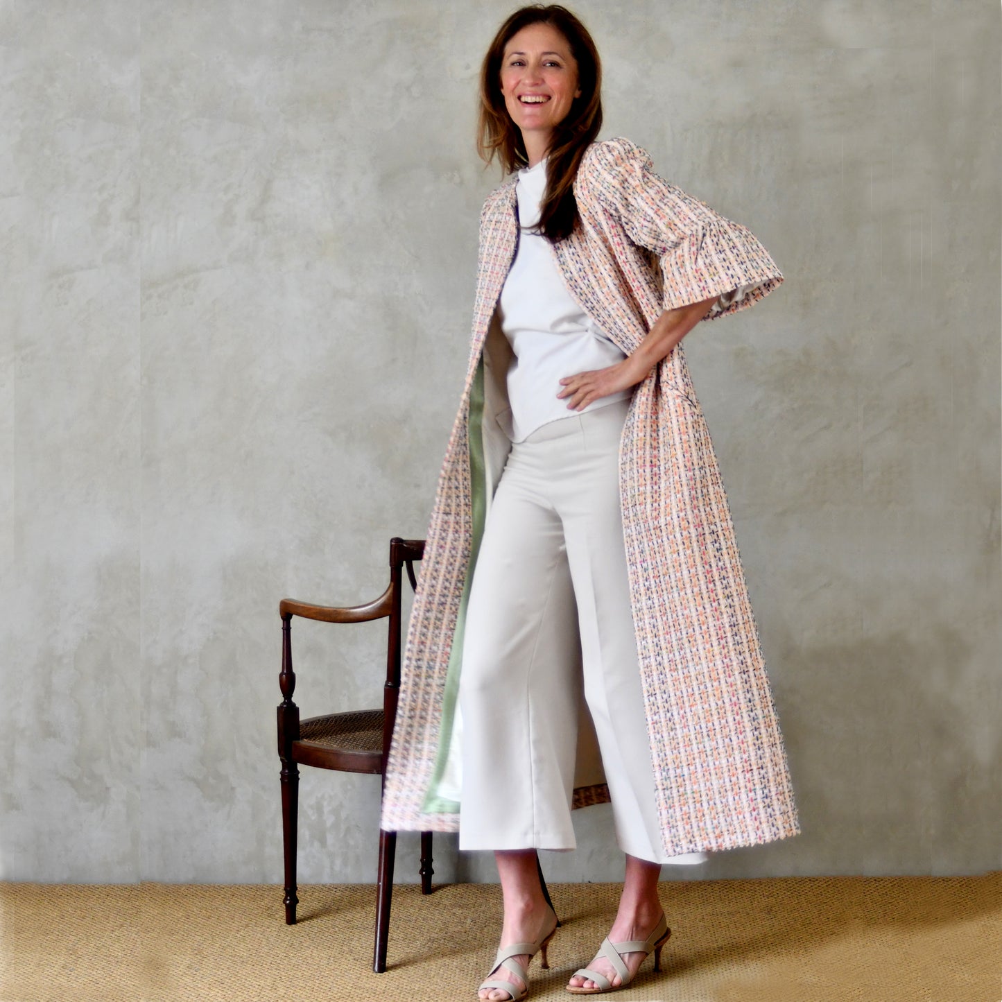 the brett coat in pale multicoloured boucle image 1