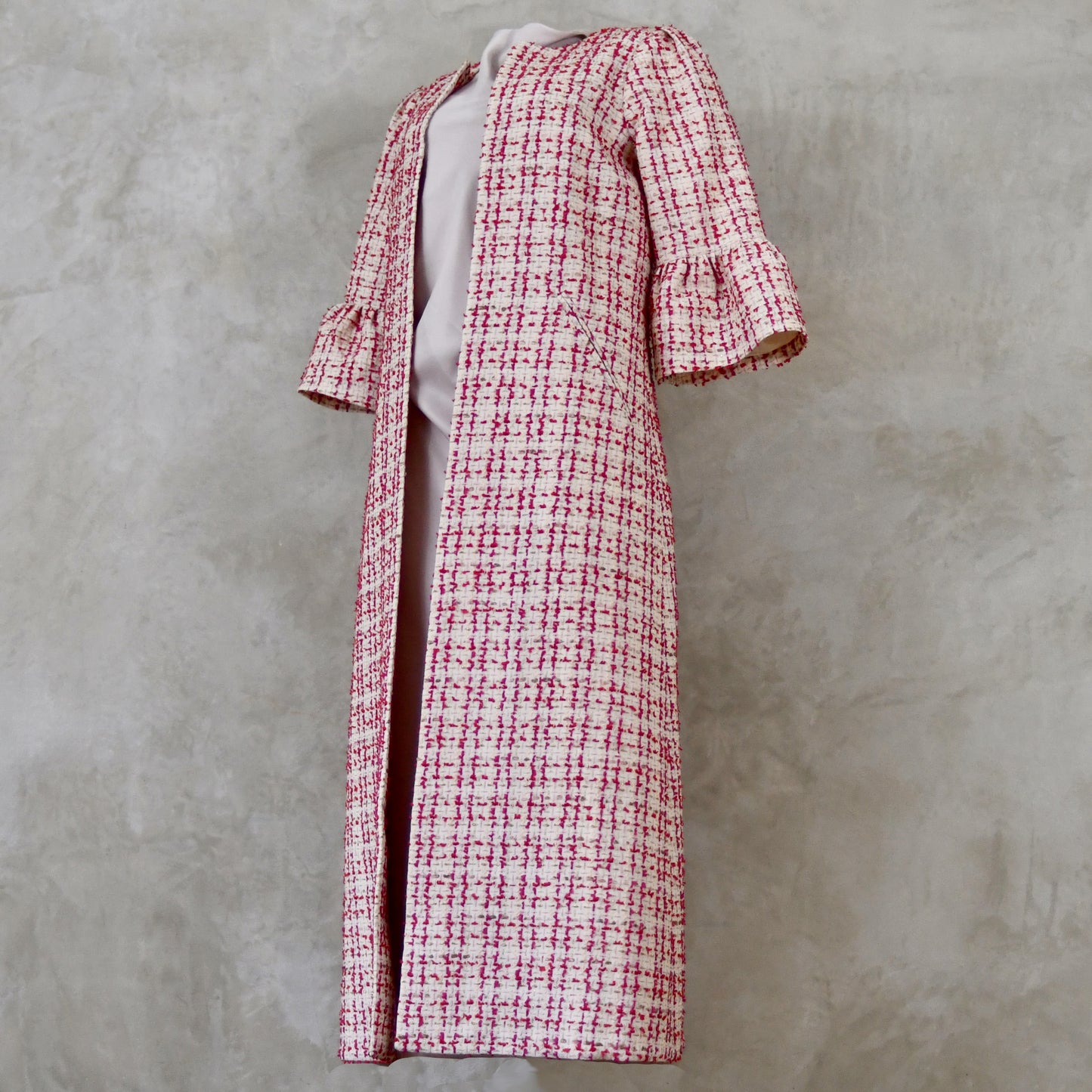 the brett coat in cream, red, pink and gold boucle image 10