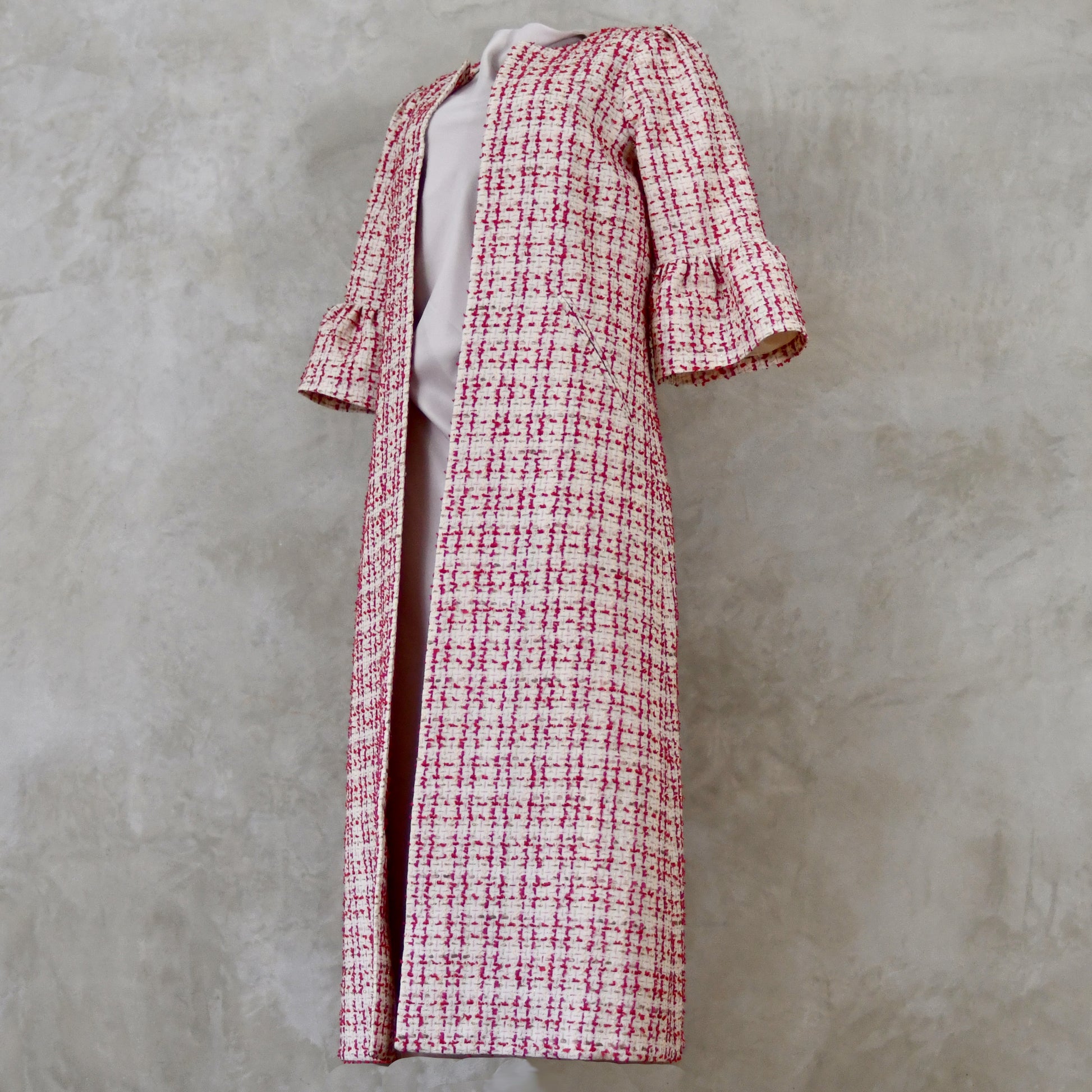 the brett coat in cream, red, pink and gold boucle image 10
