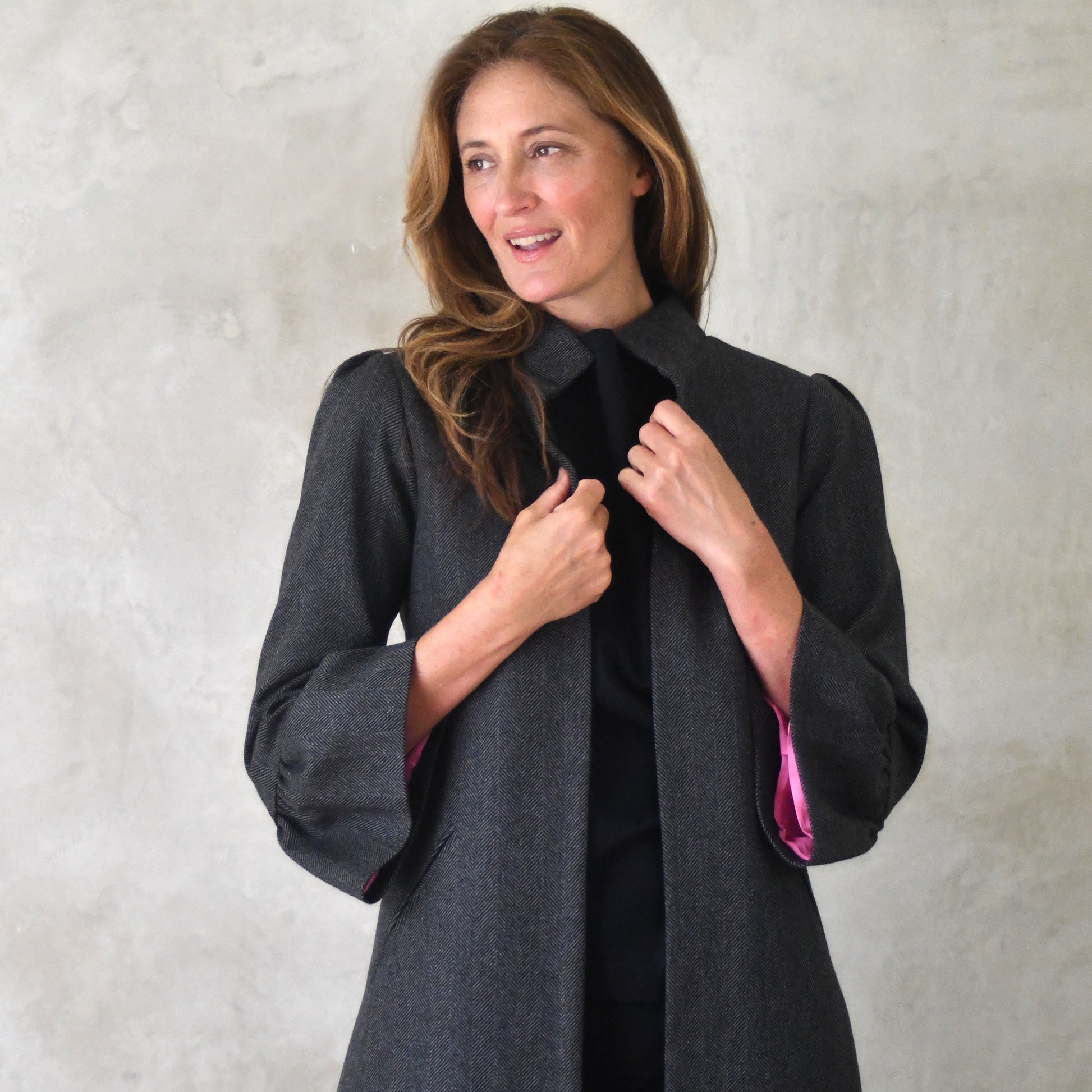 the delany coat in charcoal cashmere-lambswool herringbone flannel image 6