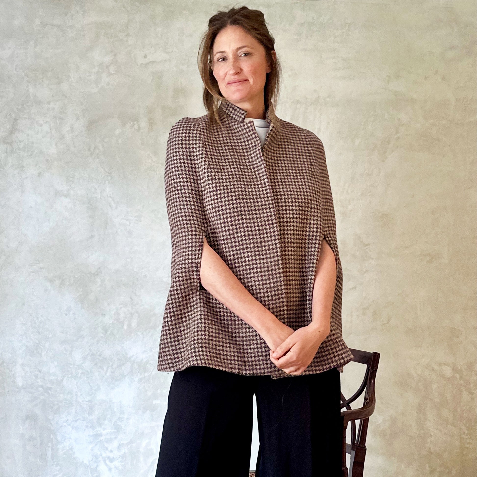 the clayton cape in camel, red and green check lovat tweed image 7