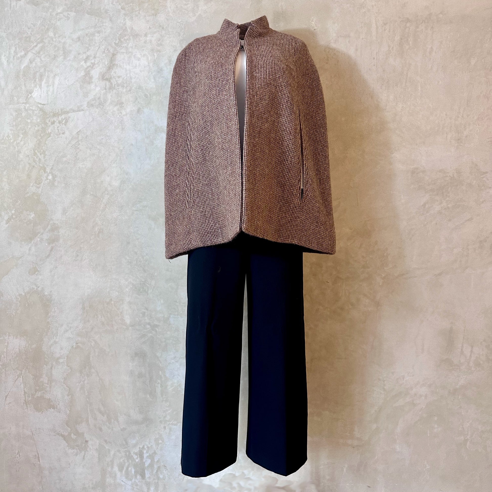 the clayton cape in small camel check lovat tweed image 1