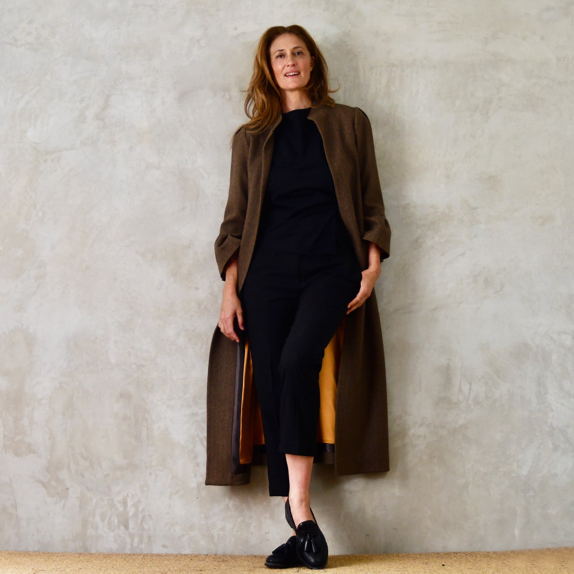 the delany coat in brown cashmere-lambswool herringbone flannel image 7