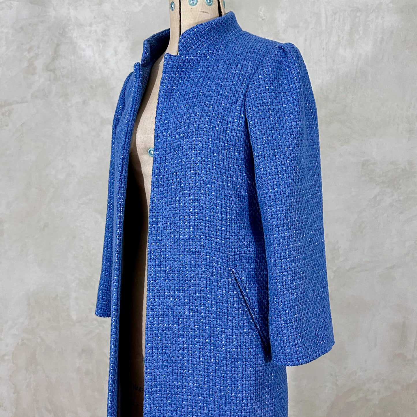 the nicholson coat in iridescent blue metallic bouclé image 5