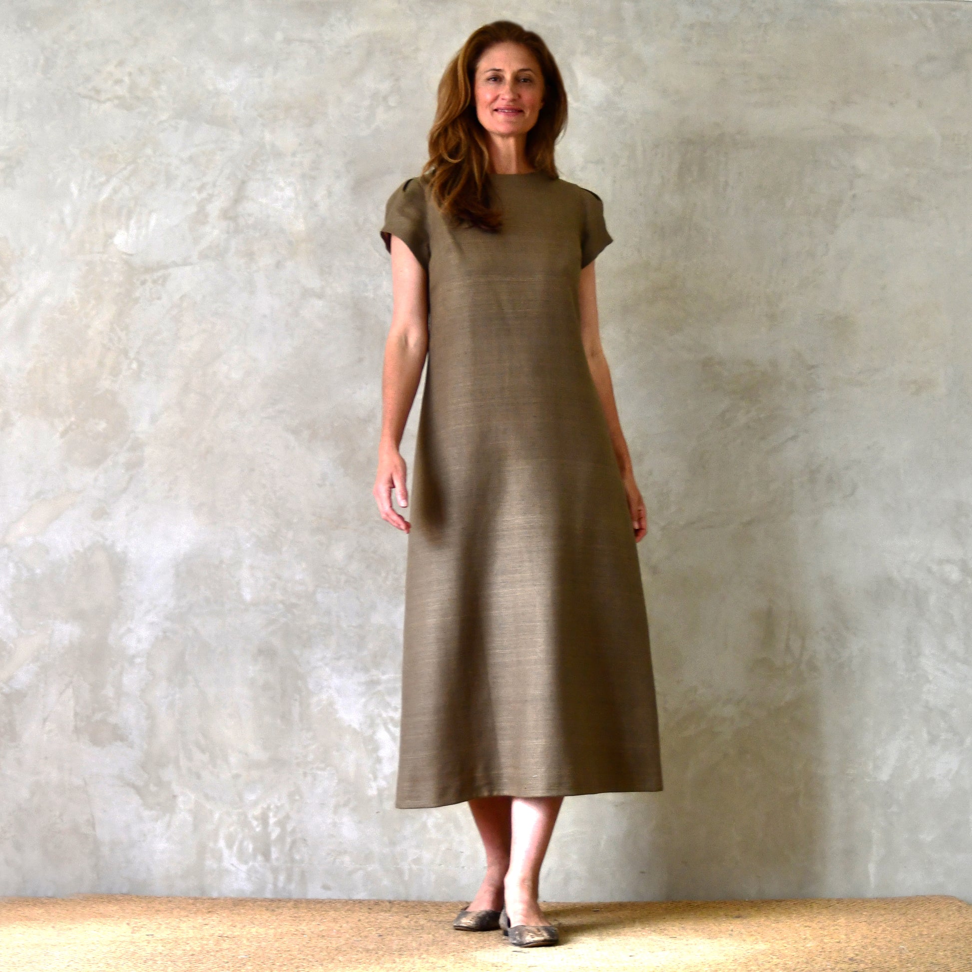 khaki silk matka burlison dress image 6
