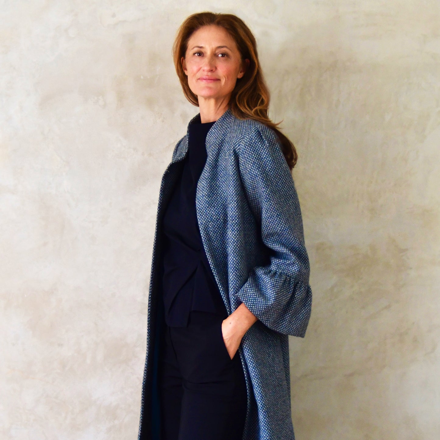 the brett coat in blue tiger eye tweed image 0