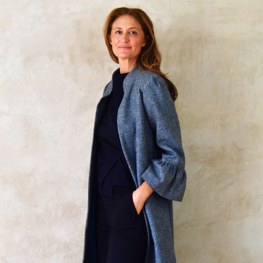 the brett coat in blue tiger eye tweed image 0