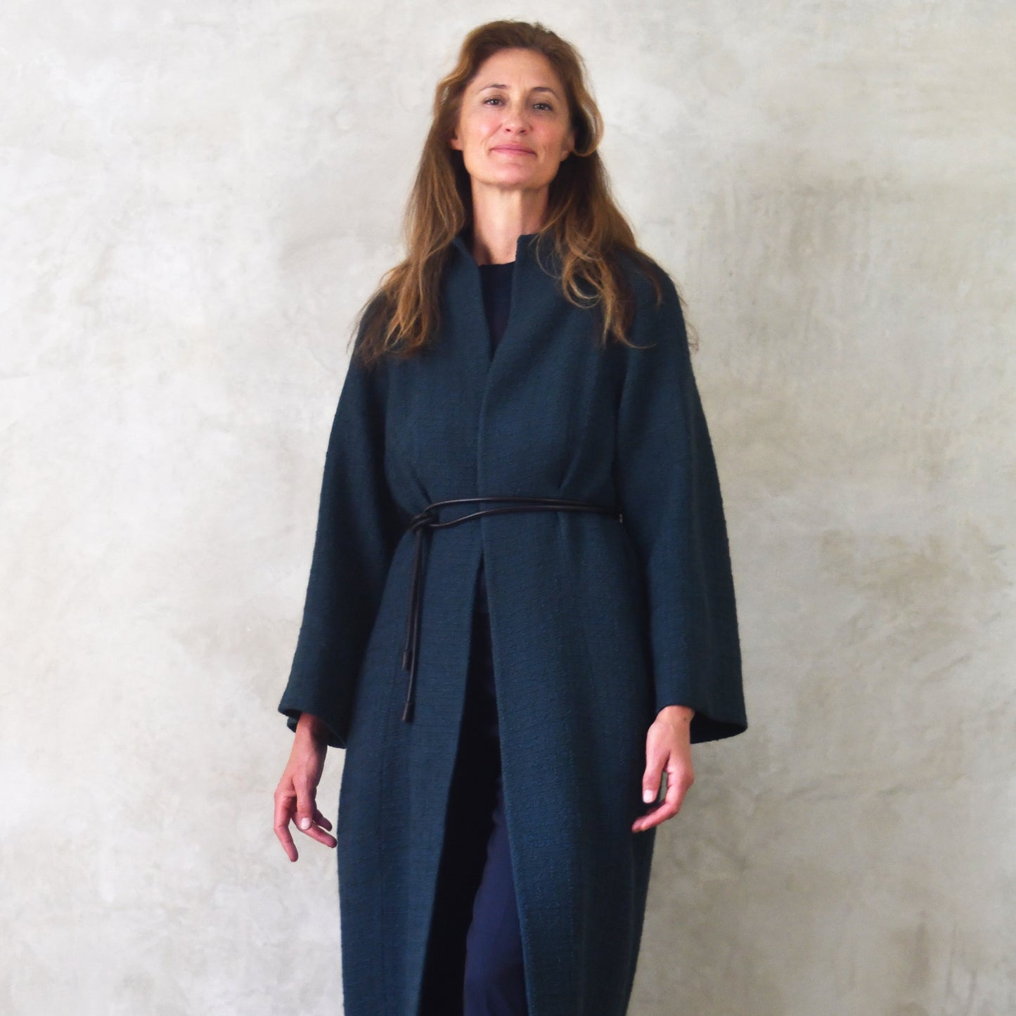 the long frink in bottle green wool boucle image 12