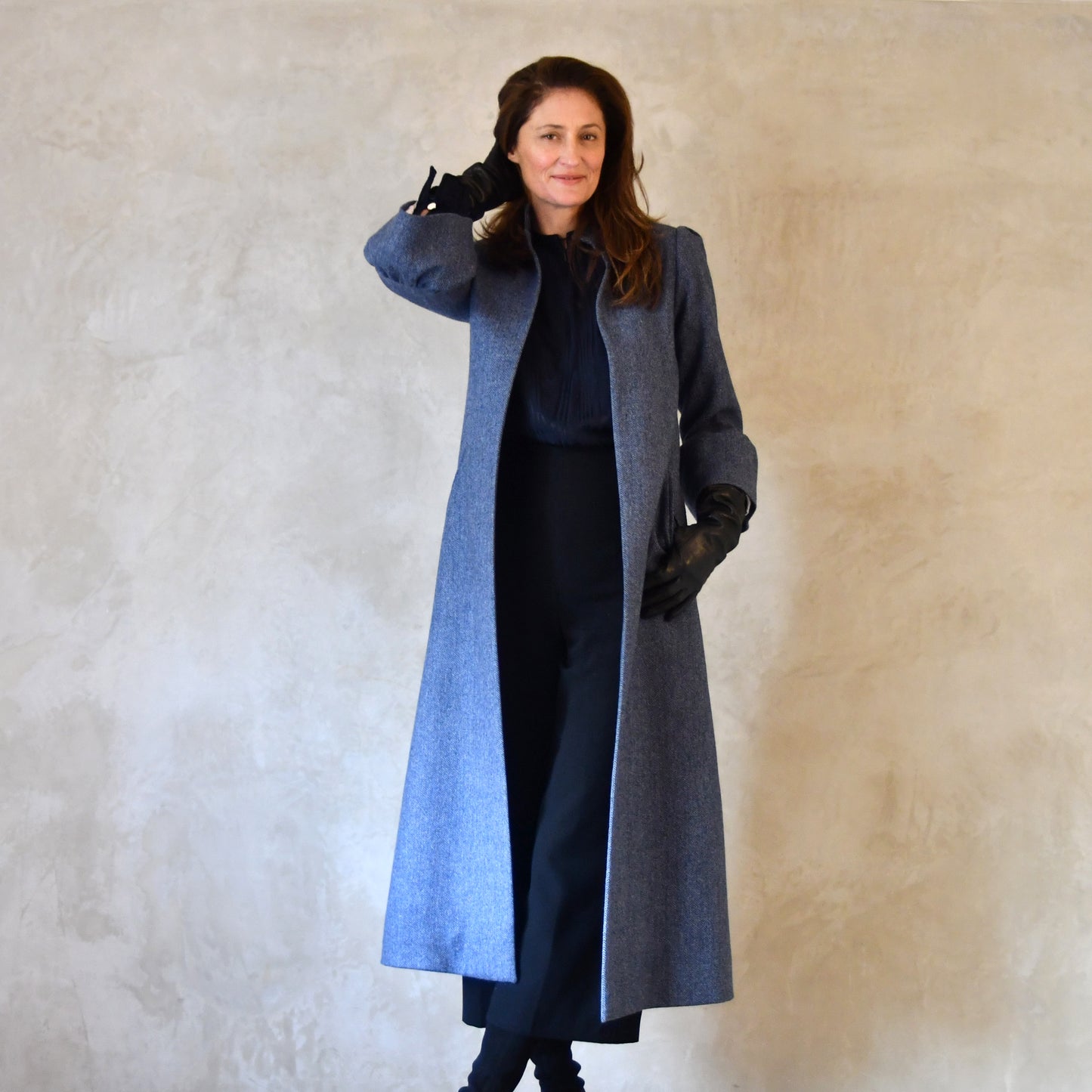 the delany coat in denim blue lambswool herringbone tweed image 4