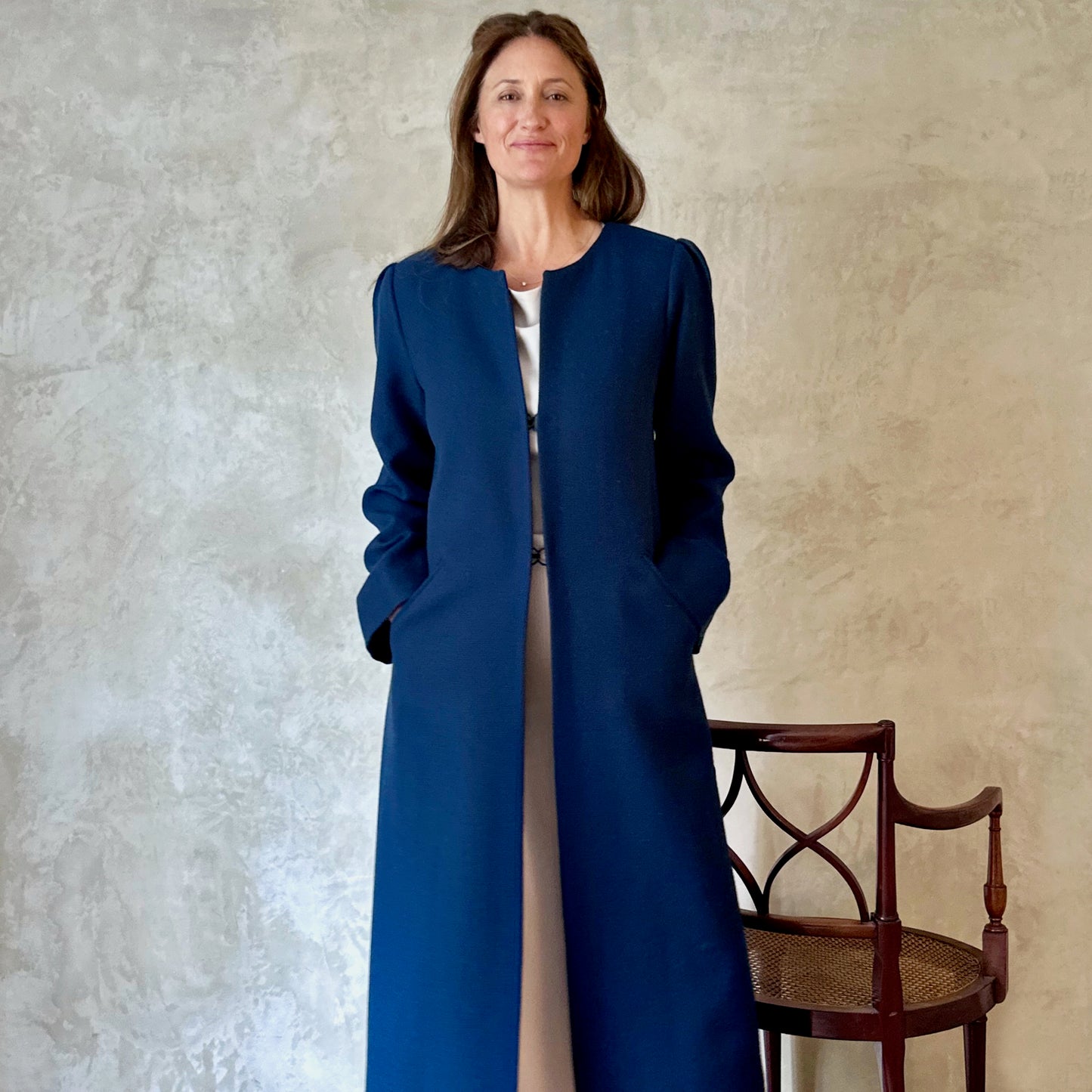 the bell coat in deep navy wool crepe image 1