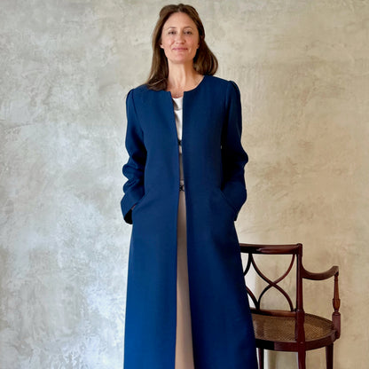 the bell coat in deep navy wool crepe image 1