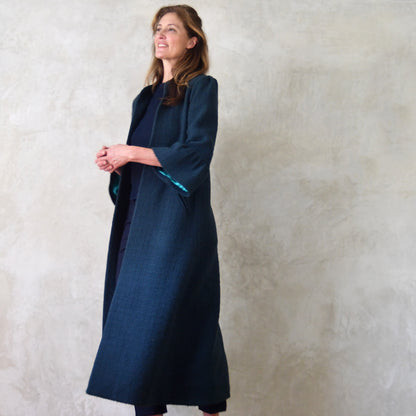 the delany coat in bottle green green wool boucle image 2