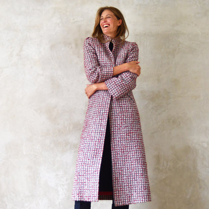 the bell coat in red, ecru and navy wool boucle image 2