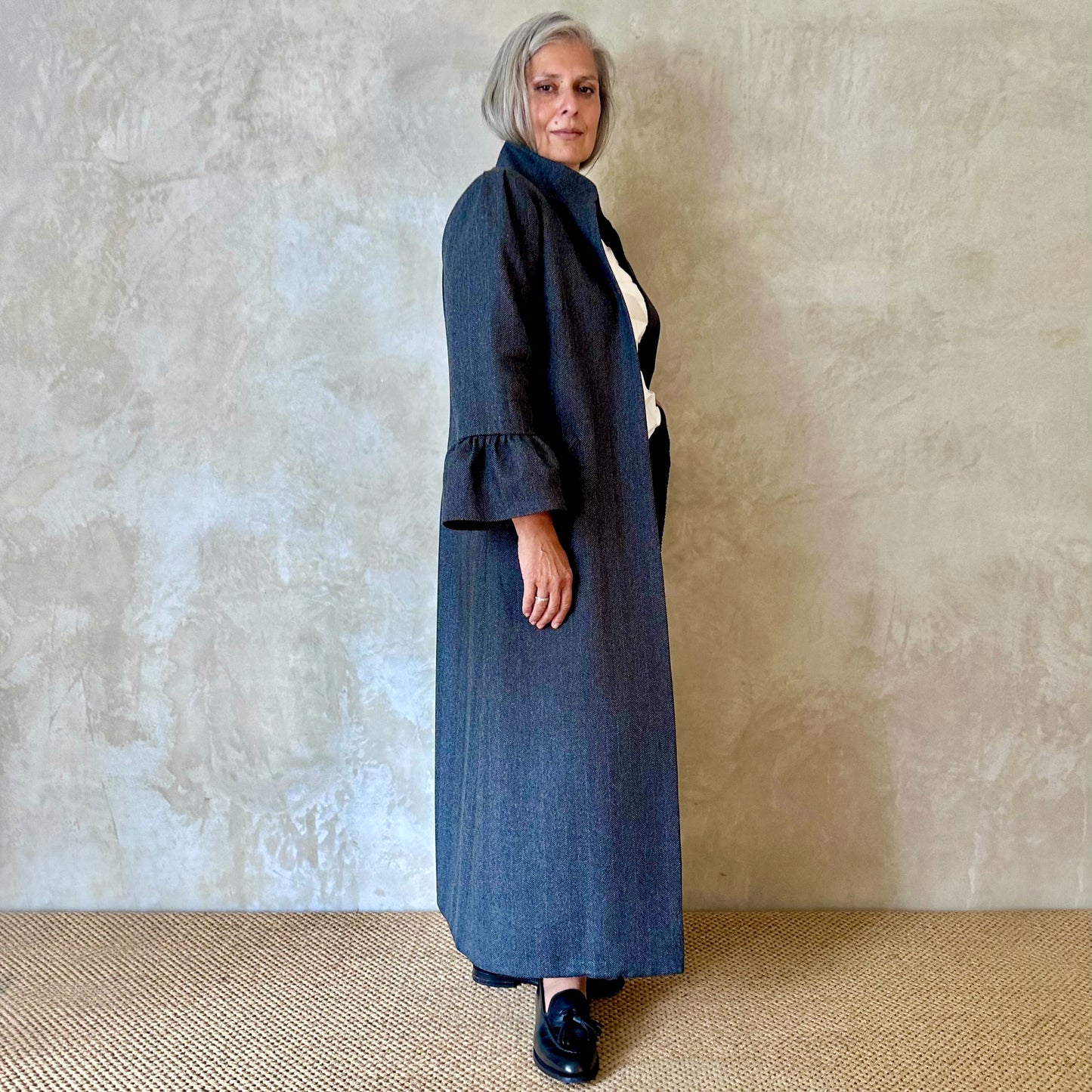 the brett coat in brown-black cashmere-lambswool herringbone flannel image 8