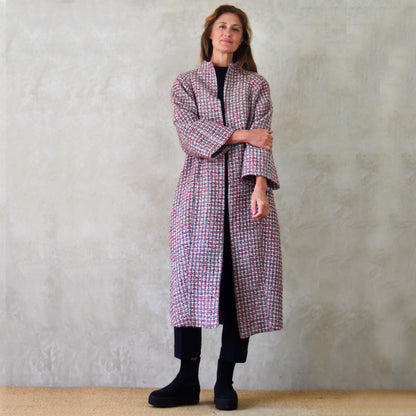 the long frink in red, ecru and navy wool boucle image 1