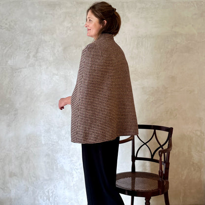 the clayton cape in camel, red and green check lovat tweed image 4