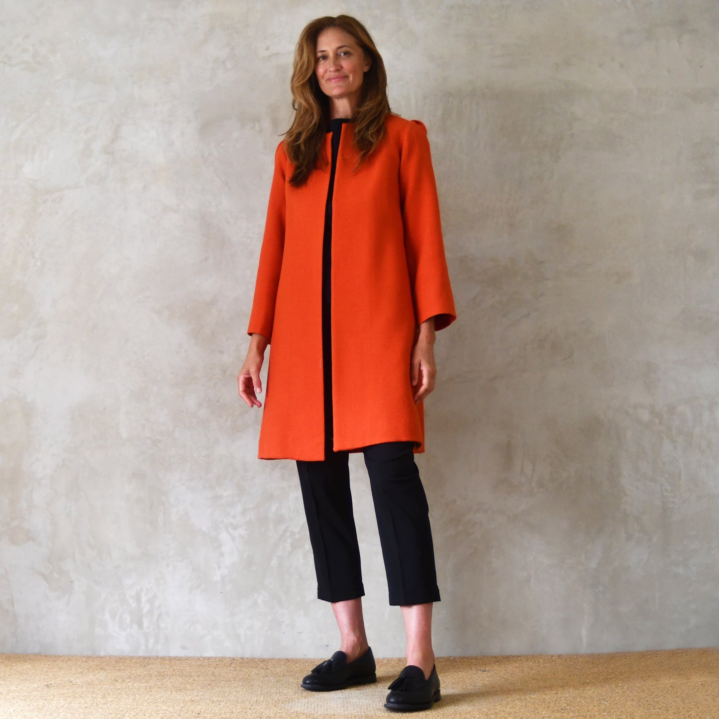 the john coat in burnt orange wool crepe image 4