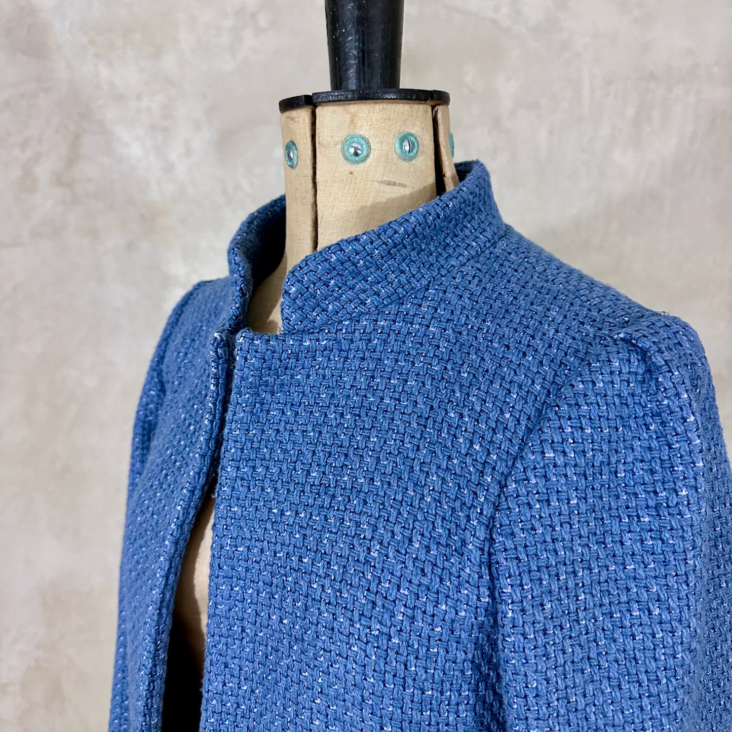the nicholson coat in iridescent blue metallic bouclé image 0