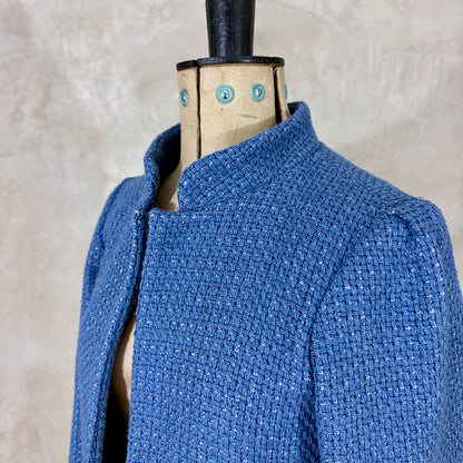 the nicholson coat in iridescent blue metallic bouclé image 0
