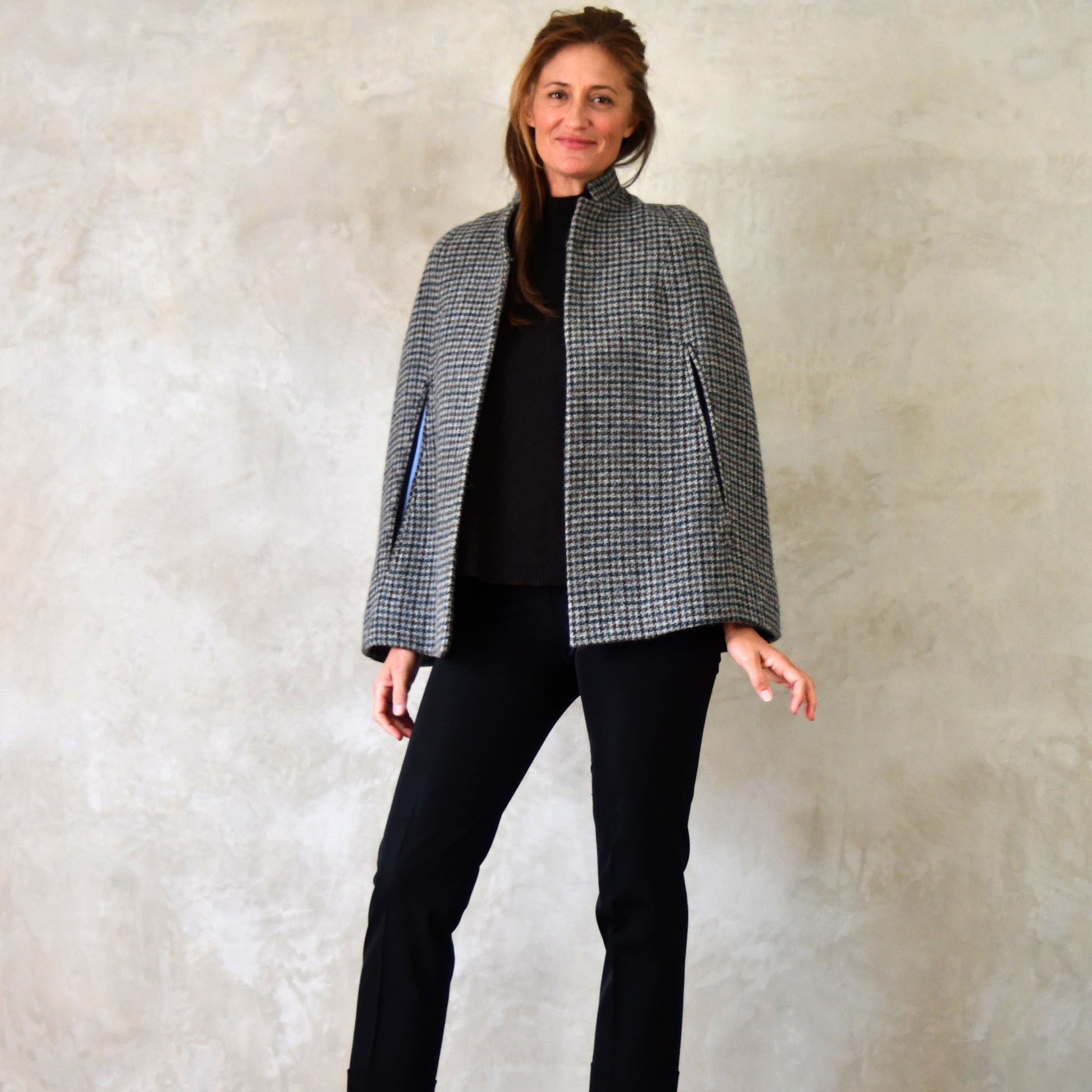 the clayton cape in grey-blue lovat tweed image 1