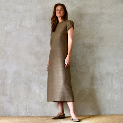 khaki silk matka burlison dress image 0