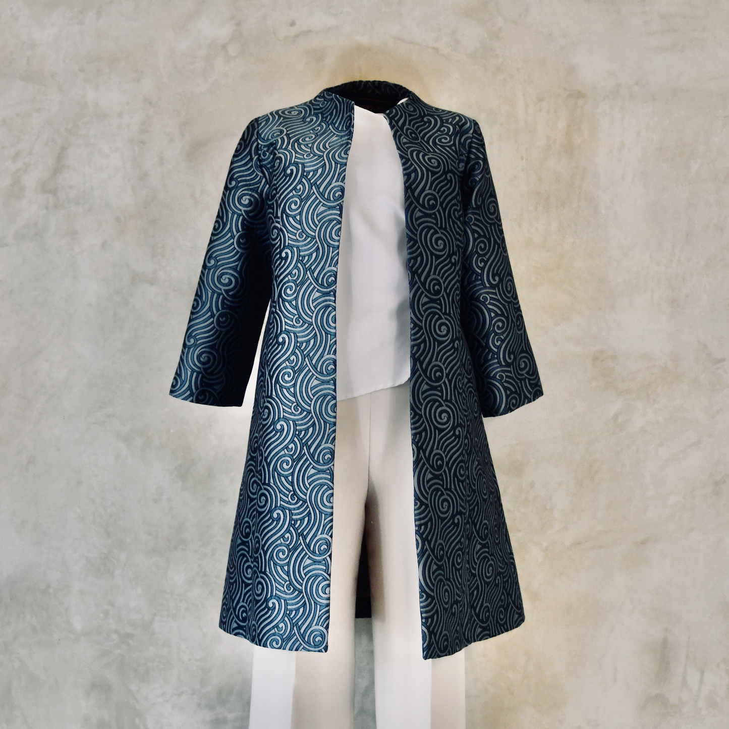 the ganz coat in teal silk mix brocade image 3