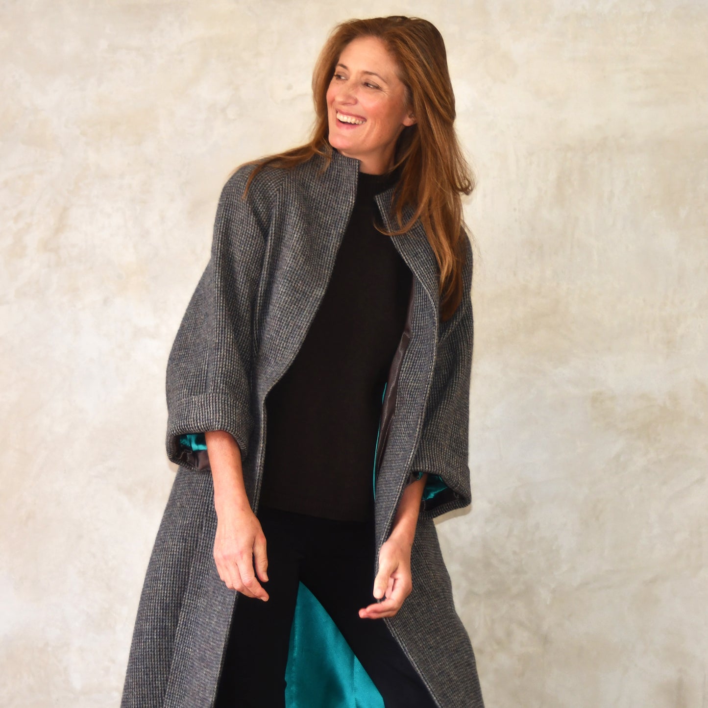 the long frink in small blue check lovat tweed image 1