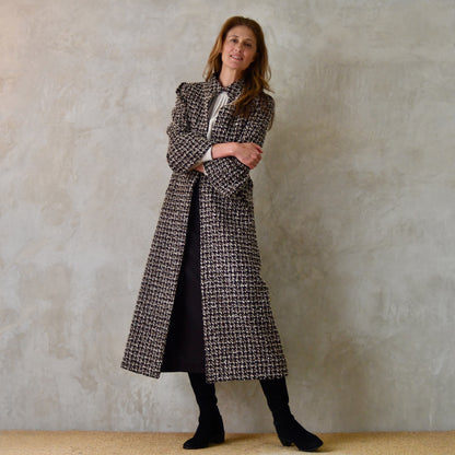 the delany coat in ivory, black, brown and copper bouclé image 0
