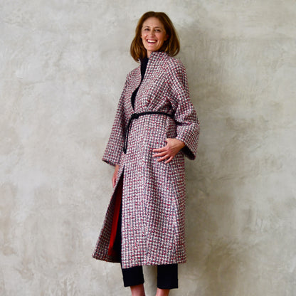 the long frink in red, ecru and navy wool boucle image 2