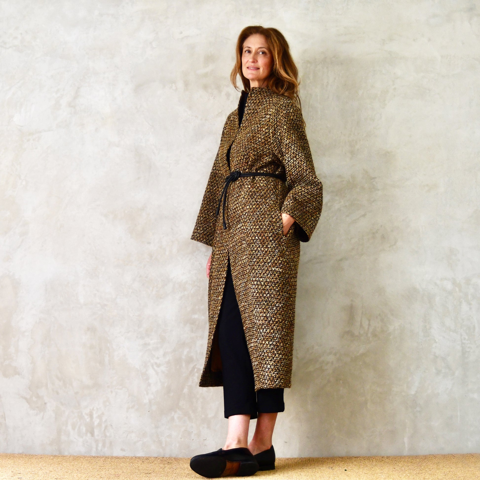 the long frink in golden brown, black and camel bouclé image 10