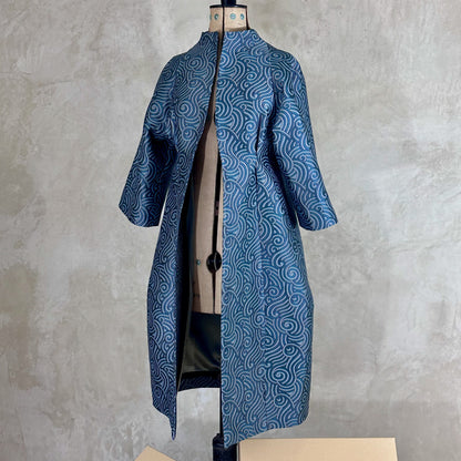 the frink coat in a teal swirl silk-mix brocade image 0