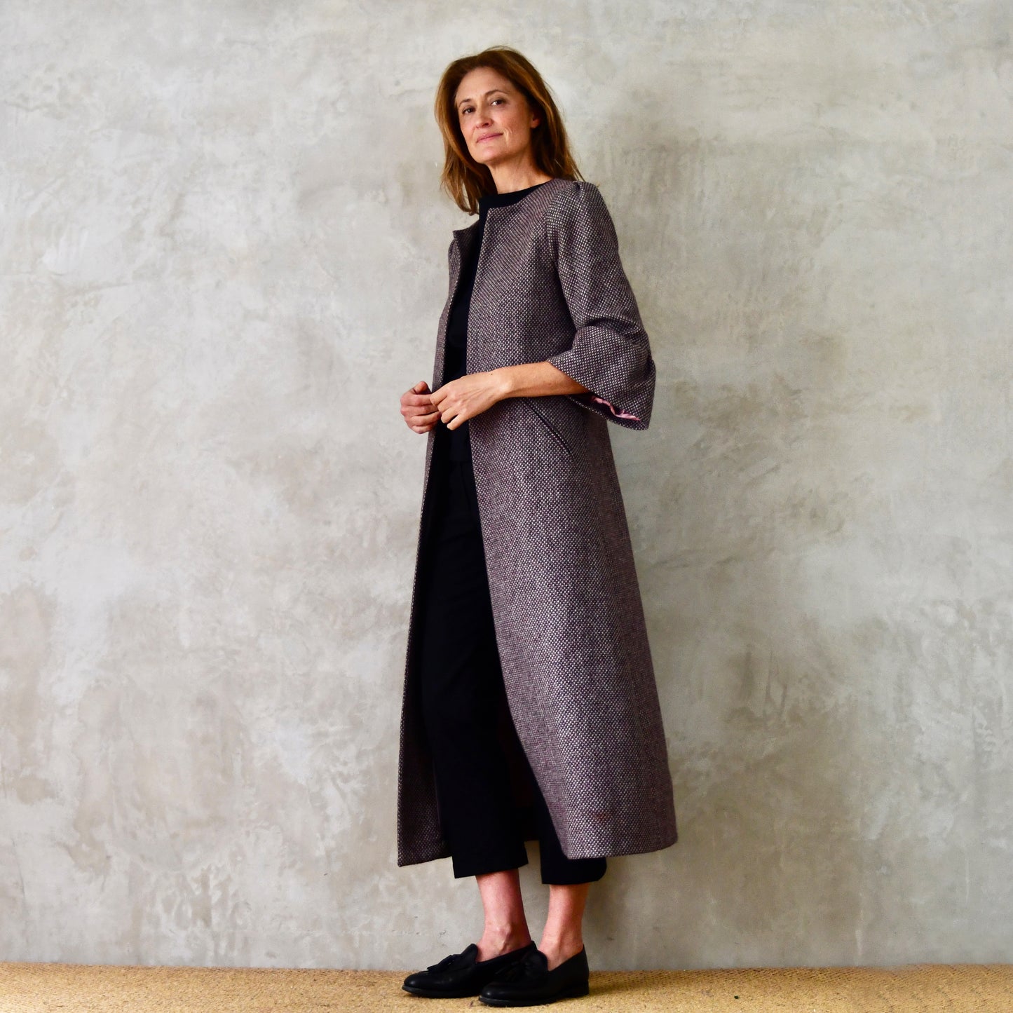 the delany coat in pink-grey tiger eye tweed image 3