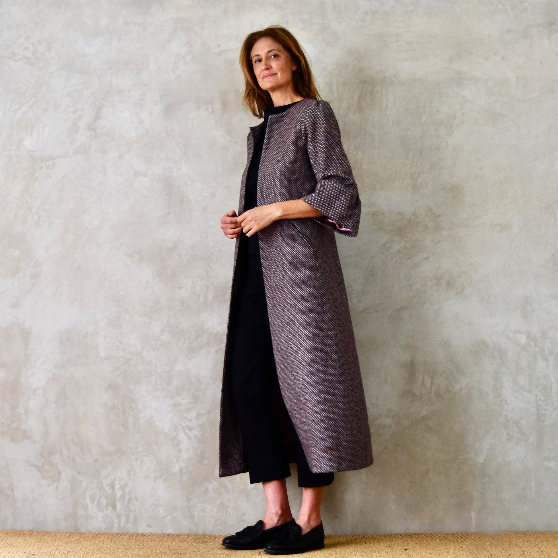 the delany coat in pink-grey tiger eye tweed image 3