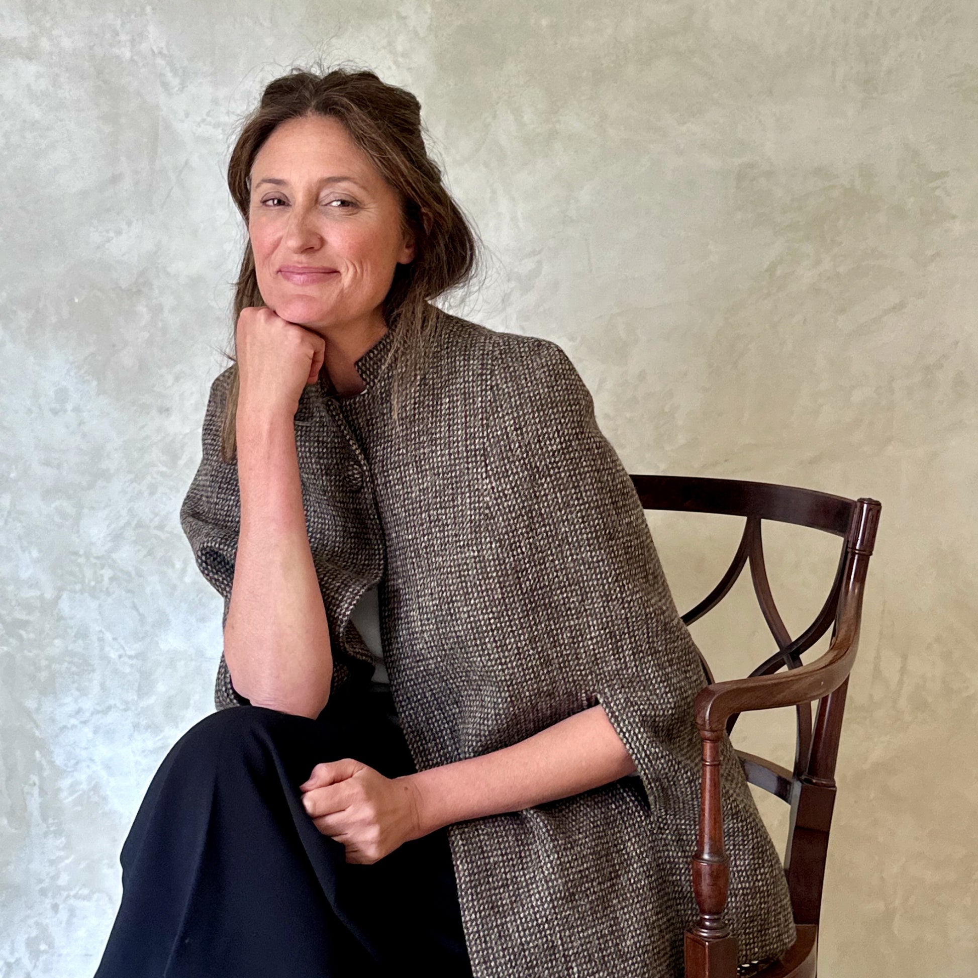 the clayton cape in camel, red and green check lovat tweed image 14