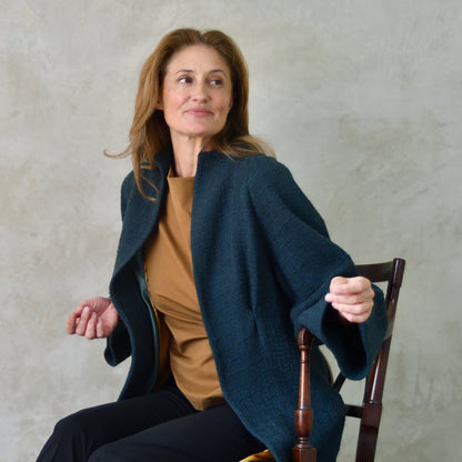 the long frink in bottle green wool boucle image 11