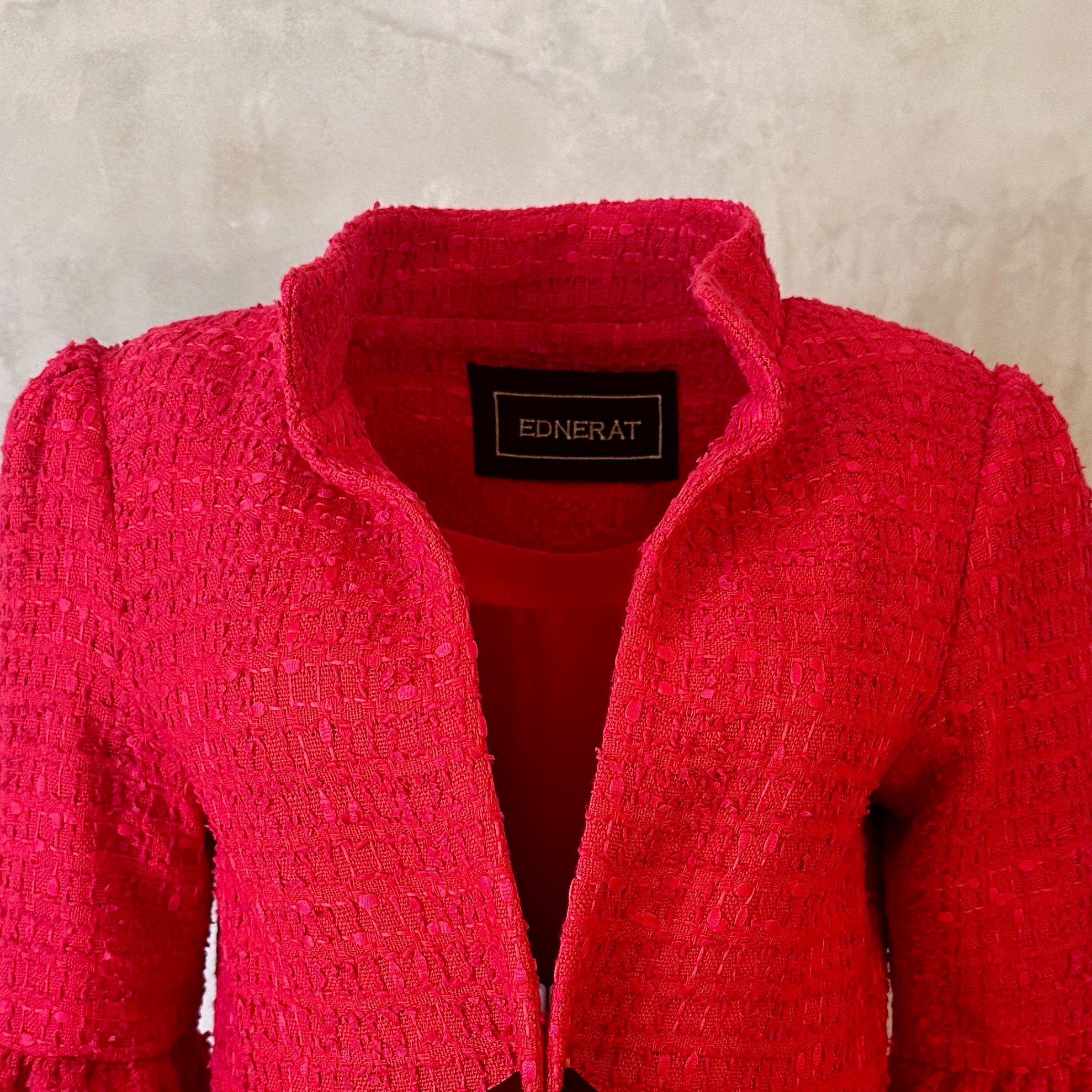 Bespoke Red  Bell Sleeve Boucle Coat