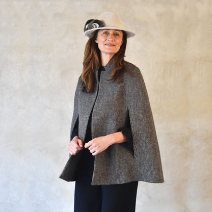 the clayton cape in small blue check lovat tweed image 6