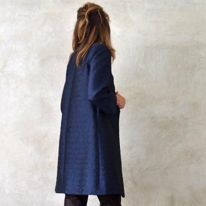 the garnett coat in dark navy bubble brocade image 9