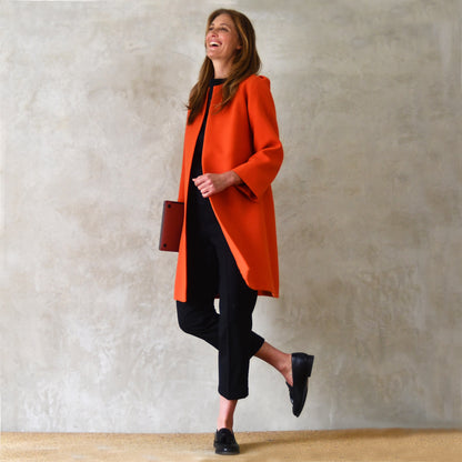 the john coat in burnt orange wool crepe image 10