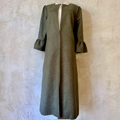 the brett coat in deep sage green lambswool herringbone tweed image 5
