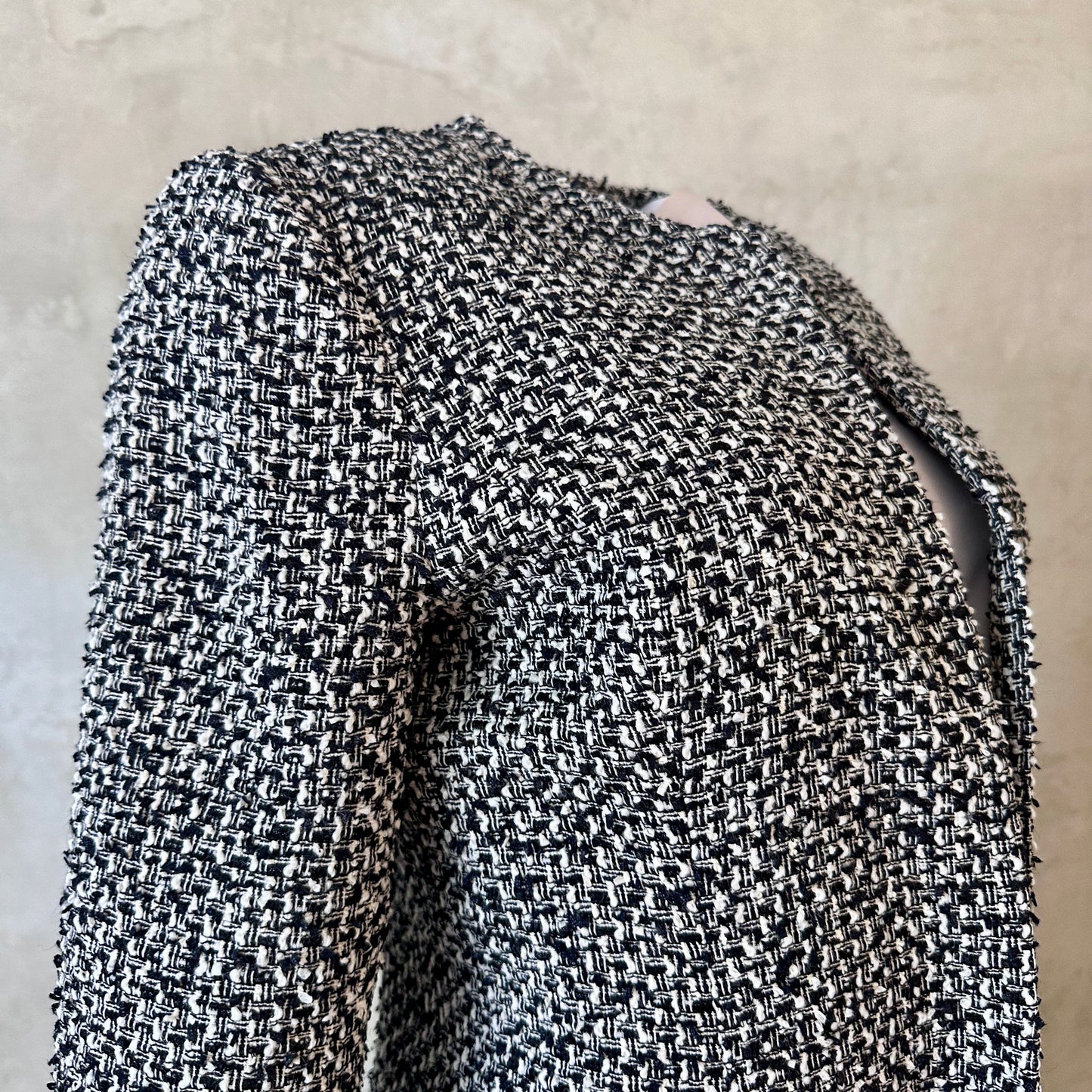 Black and White Boucle Hourglass Coat - Fabric Detail
