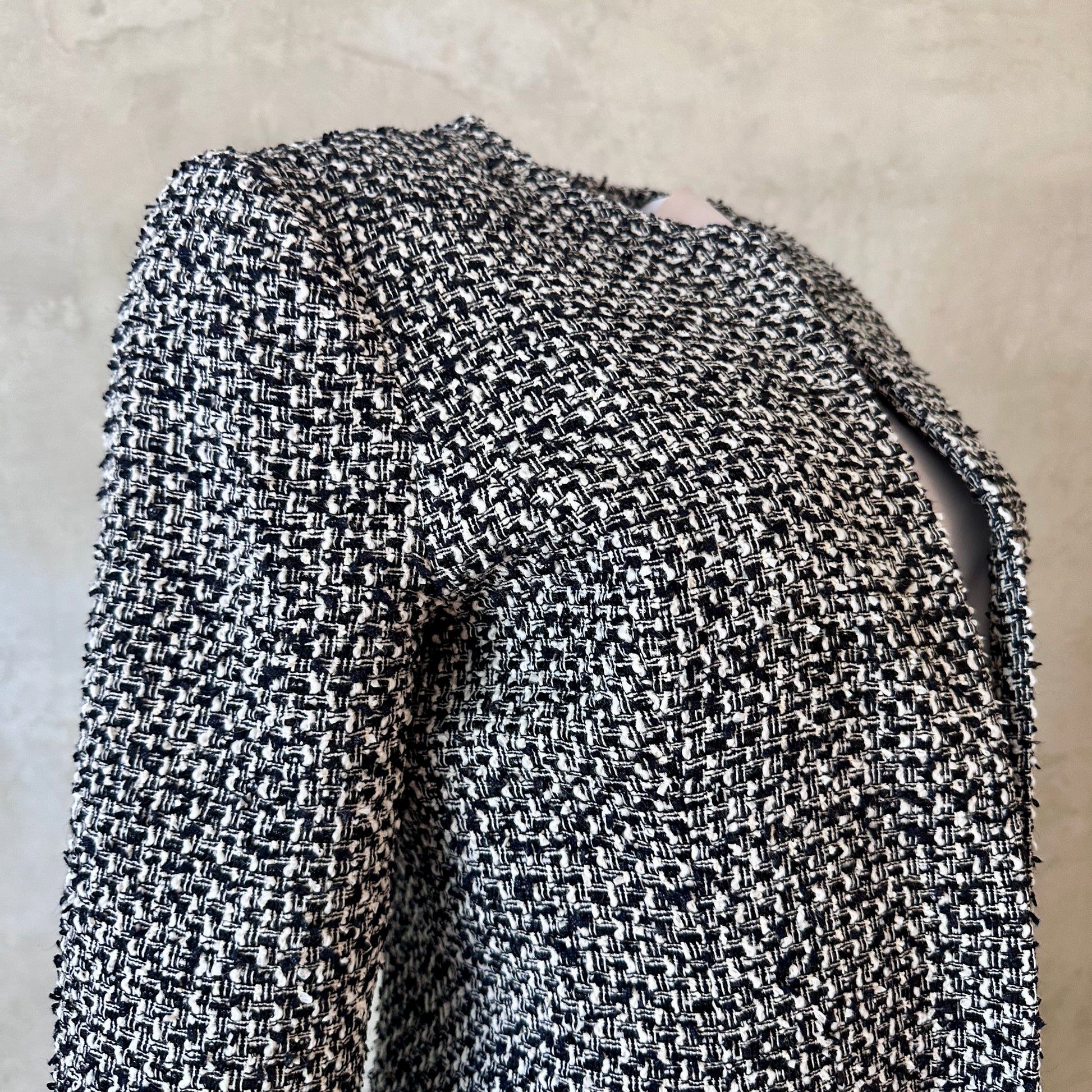 Black and White Boucle Hourglass Coat - Fabric Detail