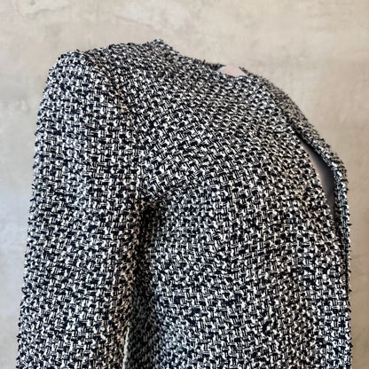 Black and White Boucle Hourglass Coat - Fabric Detail