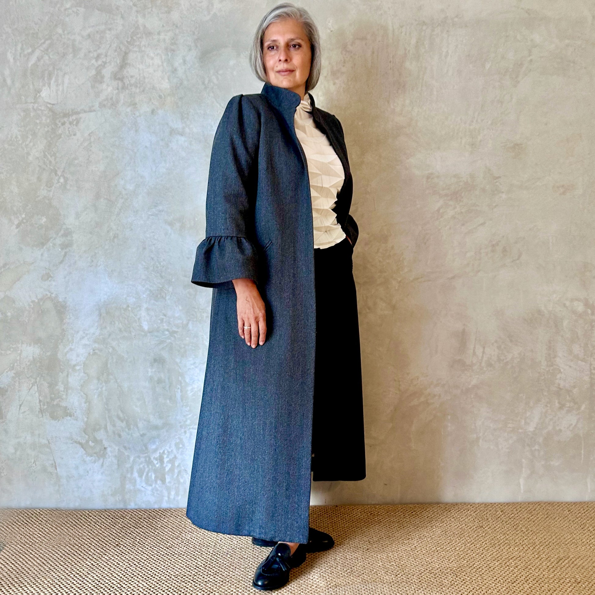 the brett coat in brown-black cashmere-lambswool herringbone flannel image 7